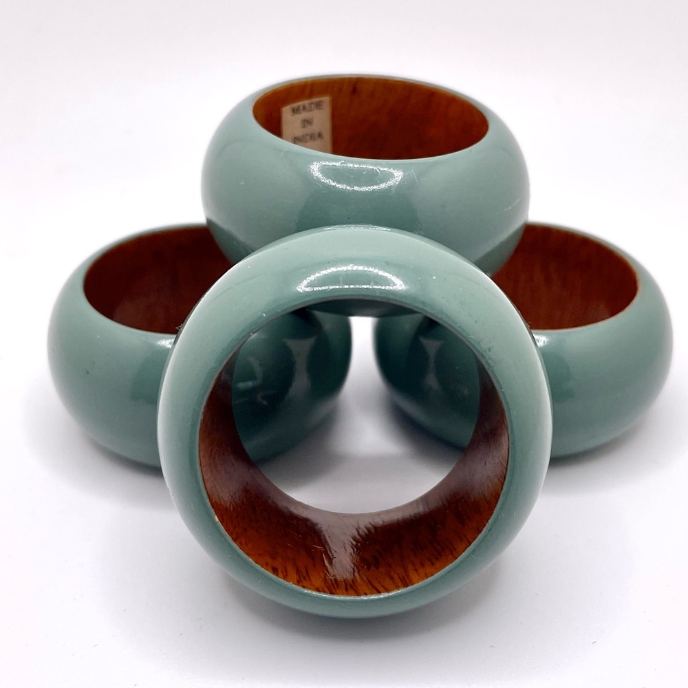 Green Blue Wood Napkin Rings - Set of 4